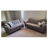 Hughes Furniture Abington Safari Grey Button Tufted Matching Sofa and Settee