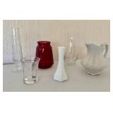 E.O. Brody 6" Hobnail Milk Glass Bud Vase & other Vases