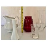 E.O. Brody 6" Hobnail Milk Glass Bud Vase & other Vases