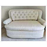 Button Tufted Cream Striped Round Back Loveseat
