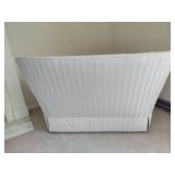 Button Tufted Cream Striped Round Back Loveseat