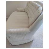 Button Tufted Cream Striped Round Back Loveseat