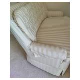 Button Tufted Cream Striped Round Back Loveseat