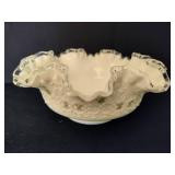Fenton Hand Painted Milk Glass Silver Crest Violets