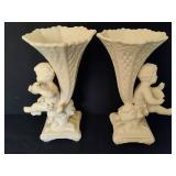 Pair of Vintage Ceramic Cherub Vases