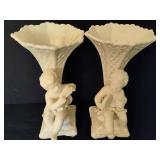 Pair of Vintage Ceramic Cherub Vases