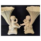 Pair of Vintage Ceramic Cherub Vases