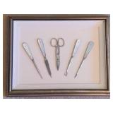Mother of Pearl Framed Antique Manicure Set