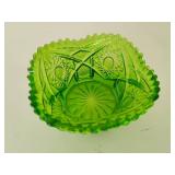 Vintage LE Smith Sawtooth Green Glass Bowl