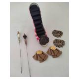 Vintage Hat Pins, Shoe Clips & Ring Holder