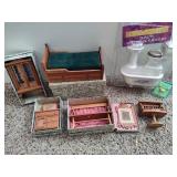 Assorted Wood & Porcelain Dollhouse Furniture