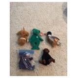 (5) stuffed animals, 4 of them are Ty