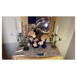 (2) Candlestick holders; (2) vases; (1) lamp