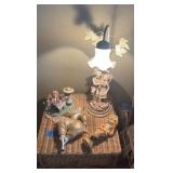 Victorian Couple Lamp; Chalkware figurine, Harlequin clown