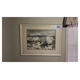 Framed and matted winter scene print 28” x 36"
