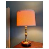 Vintage Brass Lamp with wood base and drum shaped shade