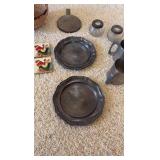 Coasters, London plates, pewter cups.