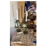 (2) Candlestick holders; (2) vases; (1) lamp