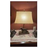 Dog figural table lamp; (2) dog figurines
