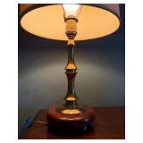 Vintage Brass Lamp with wood base and drum shaped shade