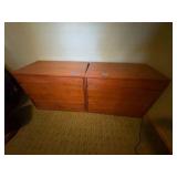 (2) Wood lateral 2-drawer file cabinets and bookshelf