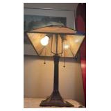 Vintage mission-style table lamp, slag style shade