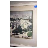 Framed and matted winter scene print 28” x 36"