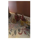 Vintage cast iron 3-horse drawn fire wagon