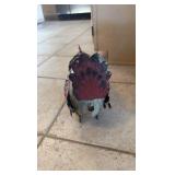 Handmade folk-art metal rooster, crate, basket