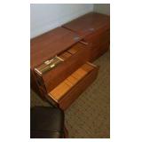 (2) Wood lateral 2-drawer file cabinets and bookshelf