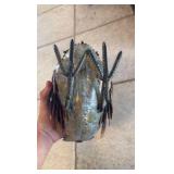 Handmade folk-art metal rooster, crate, basket