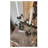 (2) Candlestick holders; (2) vases; (1) lamp