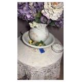 Vintage wash basin, pitcher and covered dish