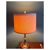 Vintage Brass Lamp with wood base and drum shaped shade