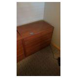 (2) Wood lateral 2-drawer file cabinets and bookshelf