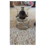 (2) Vintage oil lamps, cobalt blue jar, glass chimney
