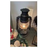 (2) Boho table lamps, chamber candlestick holder, lantern