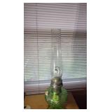 Antique Aladdin oil lamp, footed green base