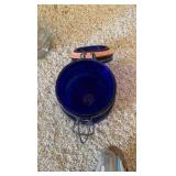 (2) Vintage oil lamps, cobalt blue jar, glass chimney