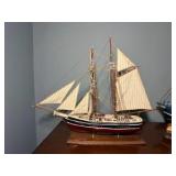 Pair of Nautical Ship Models – Classic Sailing Schooner & Fishing Boat Display