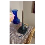 (2) Candlestick holders; (2) vases; (1) lamp