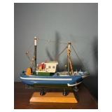 Pair of Nautical Ship Models – Classic Sailing Schooner & Fishing Boat Display