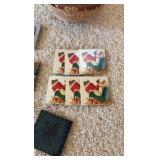 Coasters, London plates, pewter cups.