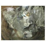 Vintage clear cut glass punch bowl,...