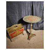 Ornate Red & Gold Magazine Rack and Pedestal Table (Lot of 2)
