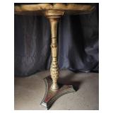 Ornate Red & Gold Magazine Rack and Pedestal Table (Lot of 2)