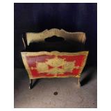 Ornate Red & Gold Magazine Rack and Pedestal Table (Lot of 2)