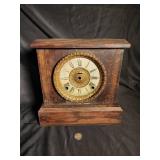 Antique Wooden Mantel Clock Case with Ornate Roman Dial