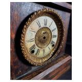 Antique Wooden Mantel Clock Case with Ornate Roman Dial