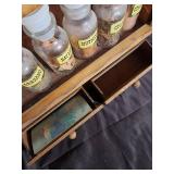 Vintage Wooden Spice Cabinet with 12 Bottles